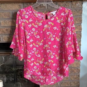 Closetrix fuchsia pink lightweight flutter sleeved top